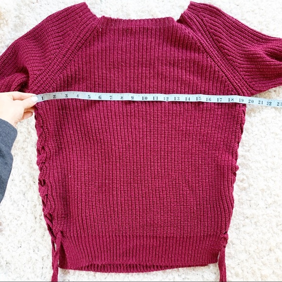Don't Ask Why Maroon Lace Up Knit Sweater - Picture 4 of 7
